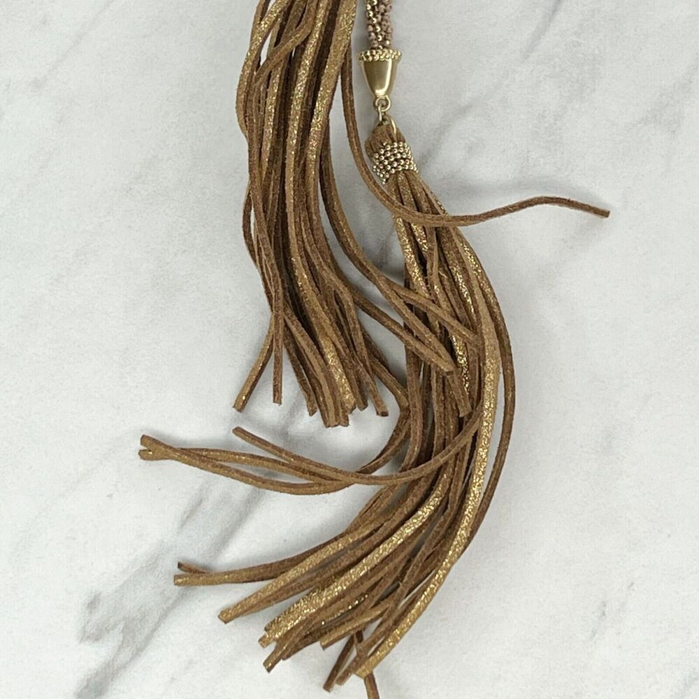 Chico's Beaded Braided Gold Linear Tassel Boho Y Necklace ✨ - Picture 3 of 9